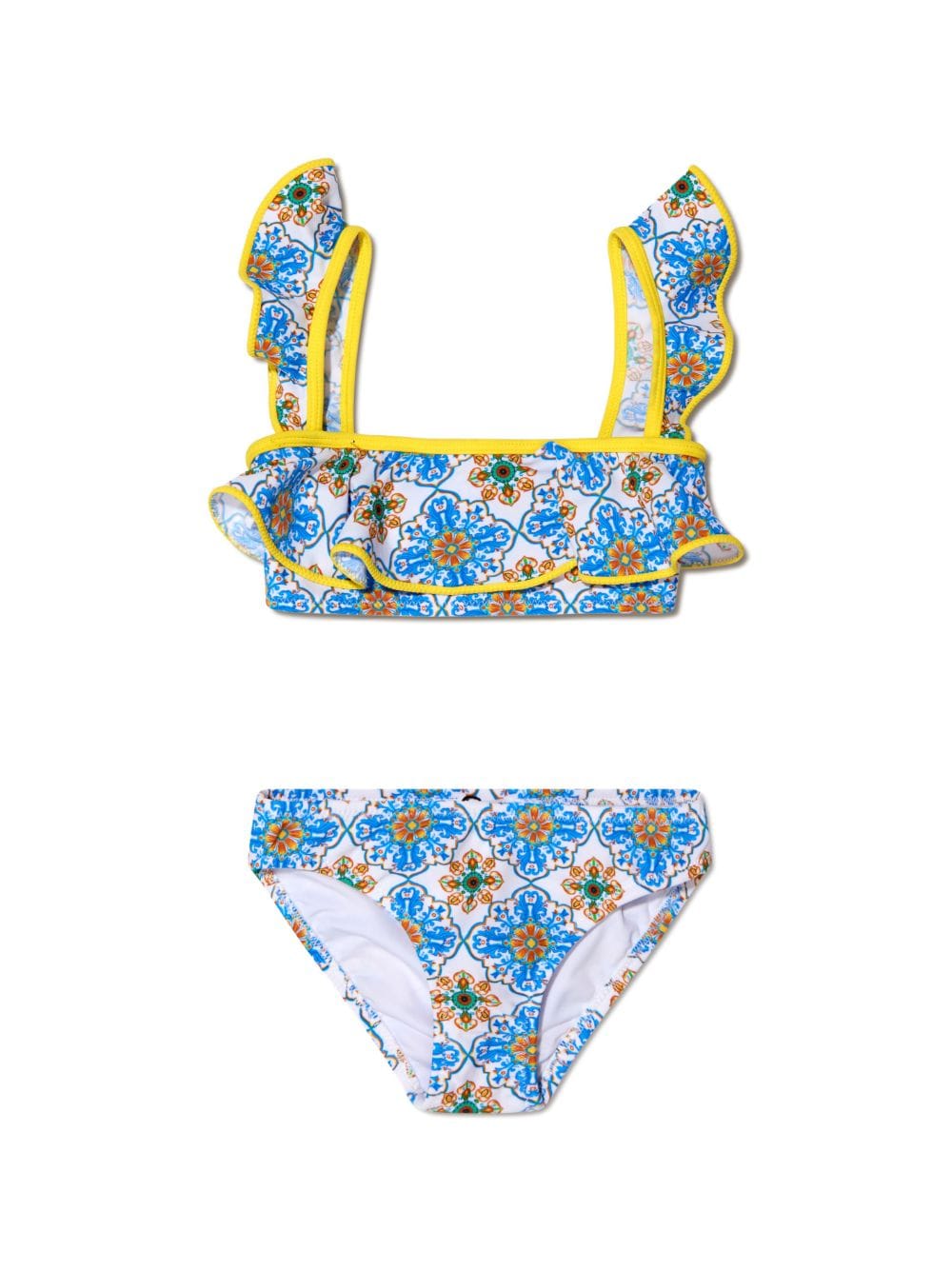 Nessi Byrd Kids geometric-pattern ruffled bikini - Blue von Nessi Byrd Kids