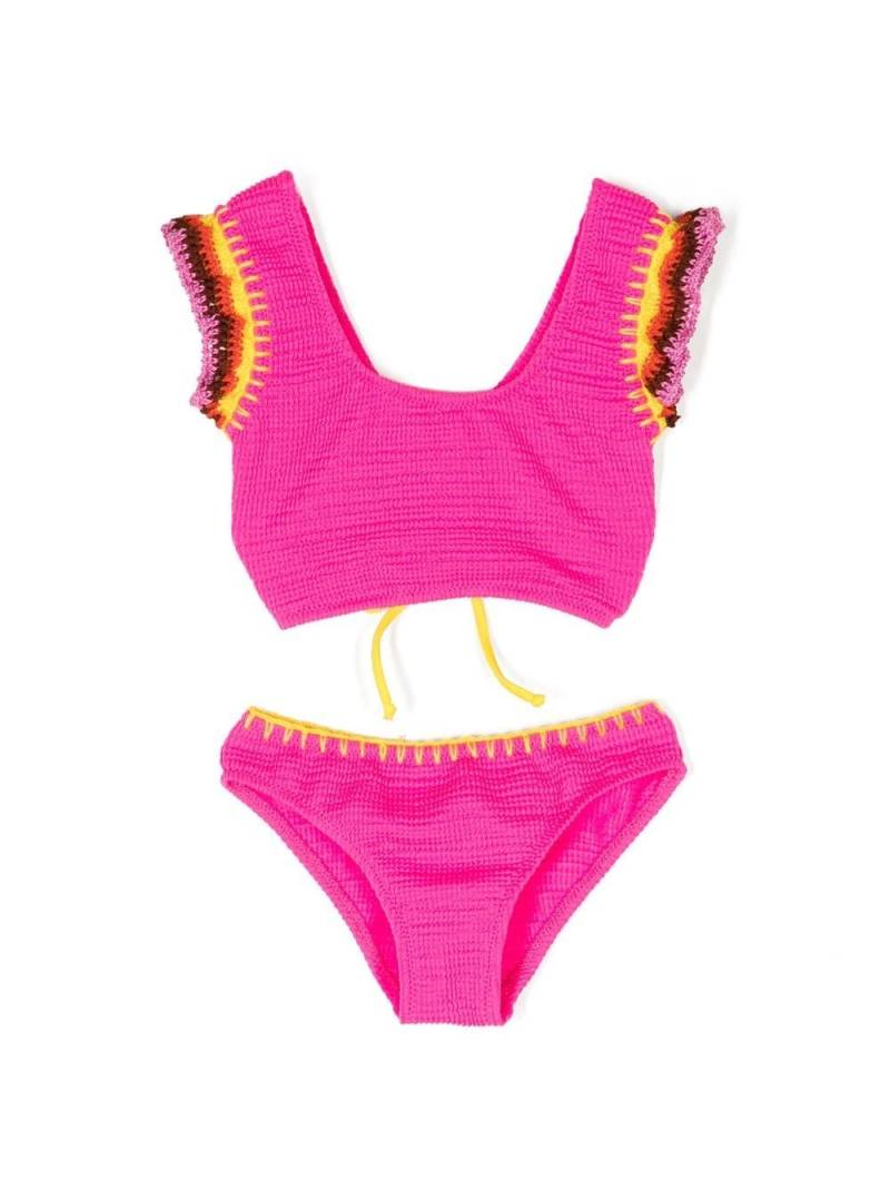 Nessi Byrd Kids ruffle-trim knitted bikini set - Pink von Nessi Byrd Kids