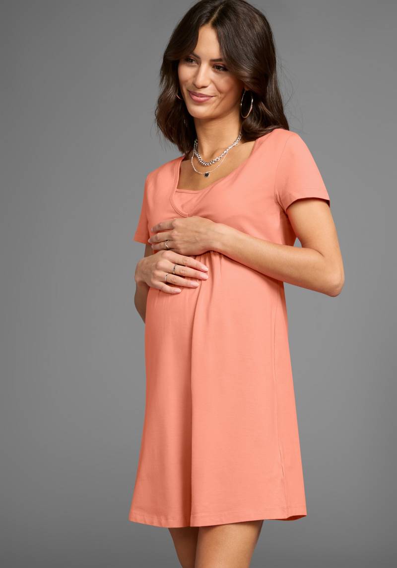 Neun Monate Umstandskleid »Kurzes Schwangerschafts-Jerseykleid, Minikleid«, Auschnitt in Wickeloptik von Neun Monate