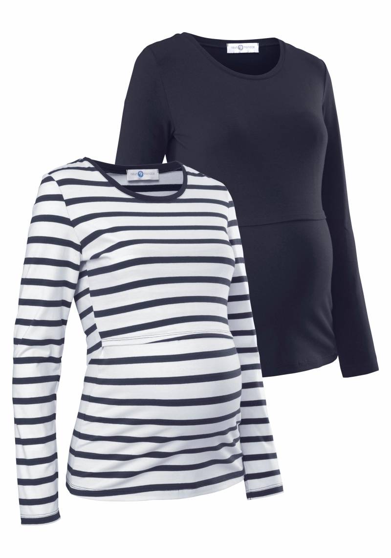 Neun Monate Umstandsshirt », 2er Pack Shirts für Schwangerschaft und Stillzeit«, (Packung, 2 tlg.), Langarm, figurbetont, unifarben oder geringelt von Neun Monate
