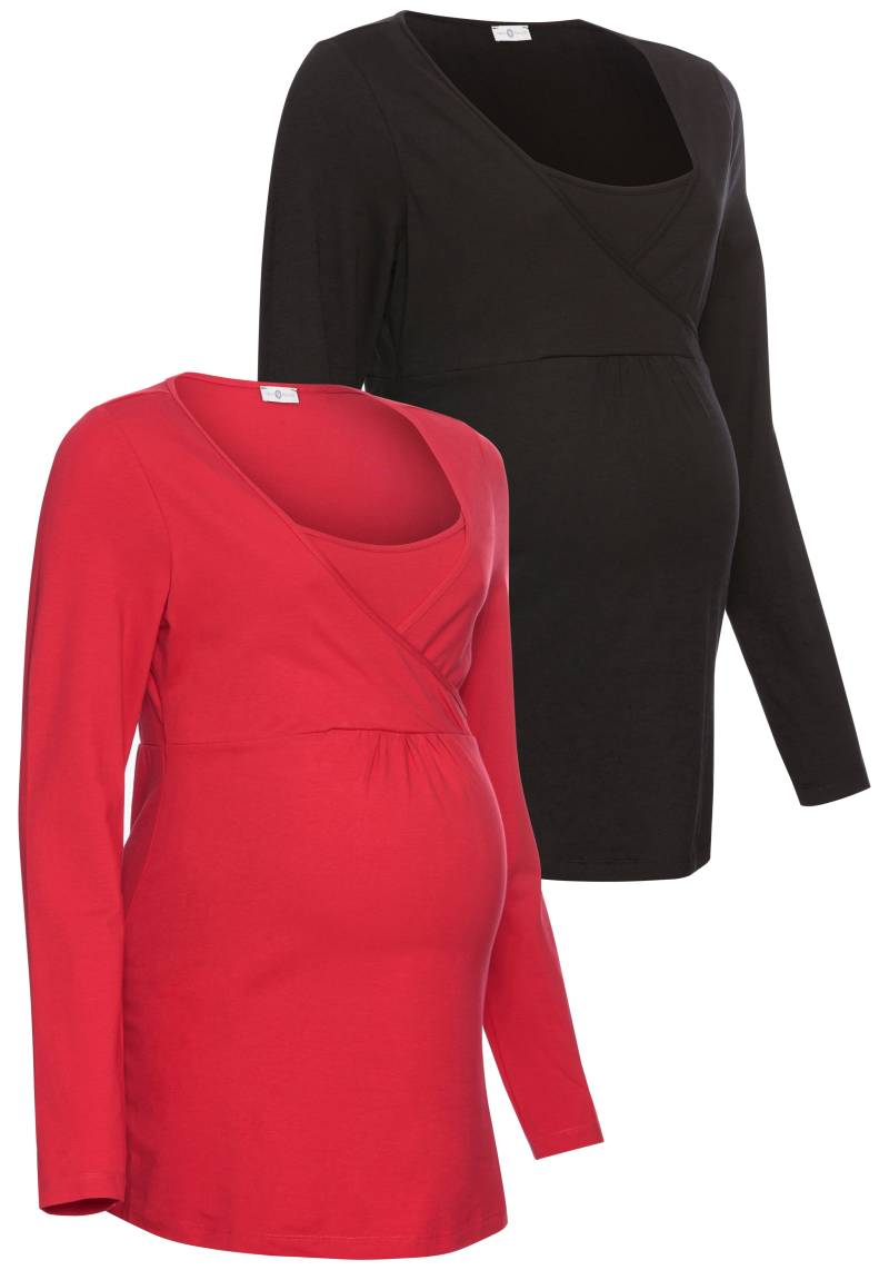 Neun Monate Umstandsshirt »2er Pack Shirts für Schwangerschaft und Stillzeit«, (Packung, 2 tlg., 2), Langarm, Basic-Schnitt, unifarben, V-Ausschnitt, aus Jerseystoff von Neun Monate