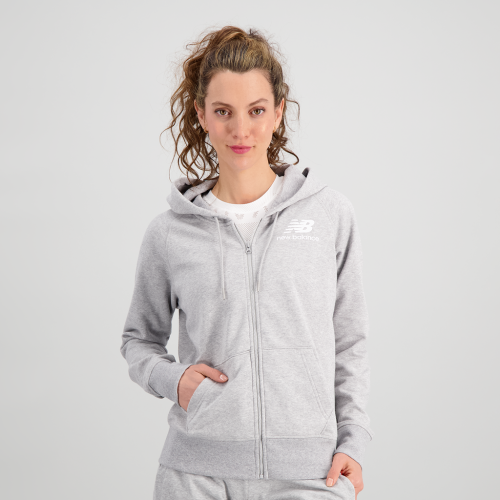 New Balance Damen Essentials Stacked Logo FZ Hoodie - grau (Grösse: S) von New Balance