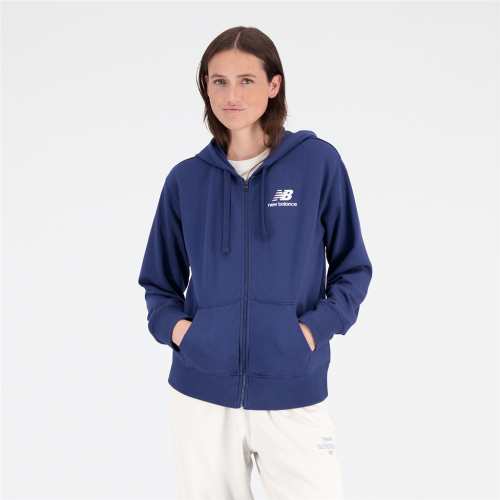 New Balance Damen Essentials Stacked Logo Full Zip Hoodie - blau (Grösse: M) von New Balance