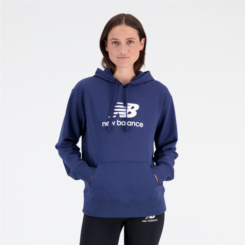 New Balance Damen Essentials Stacked Logo Hoodie - blau (Grösse: S) von New Balance