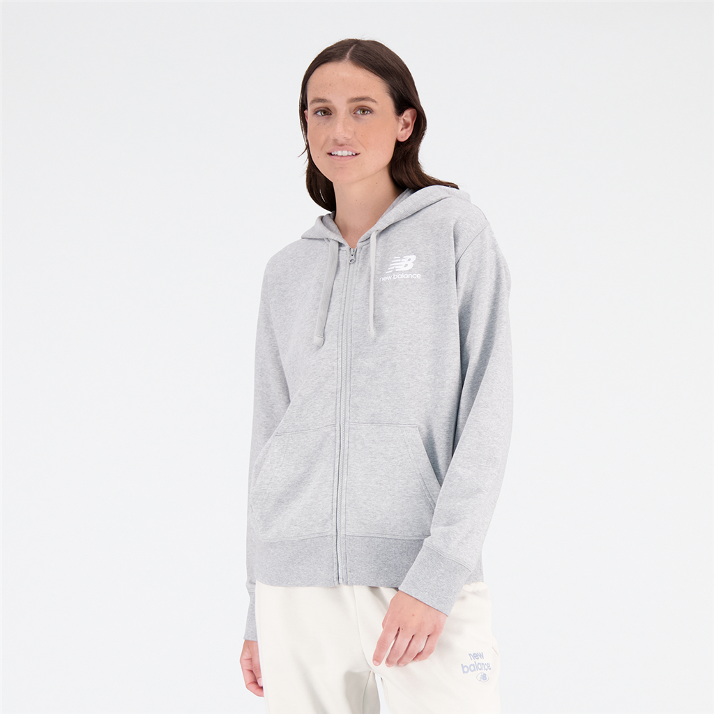 New Balance Damen Freizeitjacke W Essentials Stacked Logo Full Zip Hoodie, Schwarz, Relaxed Fit Fit, ideal für Freizeit & Reisen von New Balance