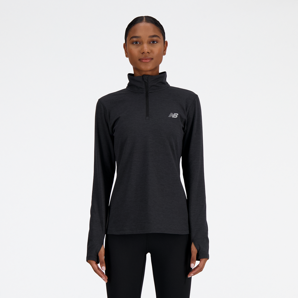 New Balance Damen Funktionsshirt W Sport Essentials Space Dye Quarter Zip, Schwarz, Slim Fit, ideal für Training, Fitness & Running von New Balance