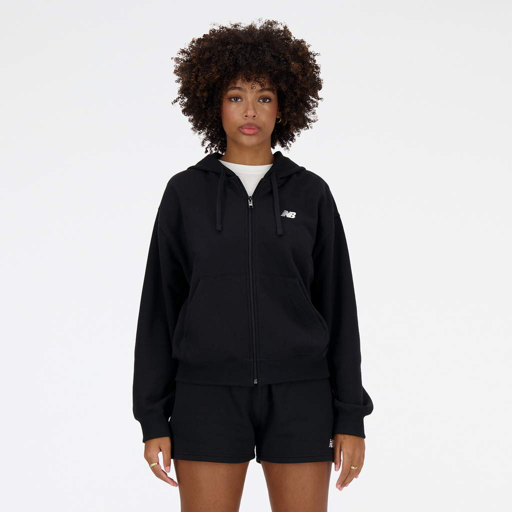 New Balance Damen Kapuzenpullover W  French Terry Full Zip Hoodie, Schwarz, Oversized Fit, ideal für Freizeit & Reisen von New Balance