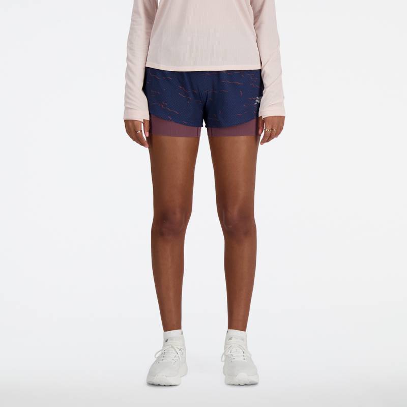 New Balance W RC Seamless Printed 2 In 1 Short 3 Inch Regular Fit Damen, blau, Grösse: XS von New Balance