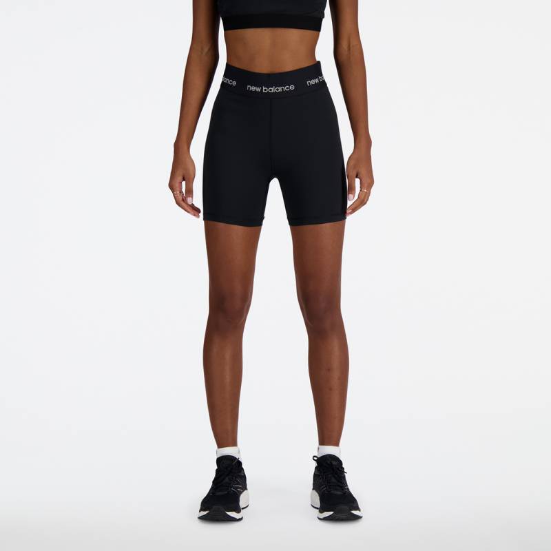 New Balance W Sleek 5 Inch High Rise Biker Short Fitted Damen, schwarz, Grösse: XS von New Balance