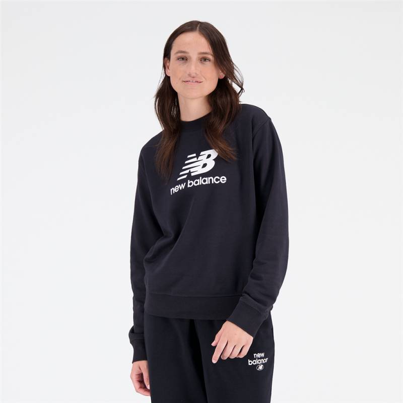 New Balance Damen Sweatshirt und Pullover W Essentials Stacked Logo Crew, Schwarz, Relaxed Fit Fit, ideal für Freizeit & Reisen von New Balance