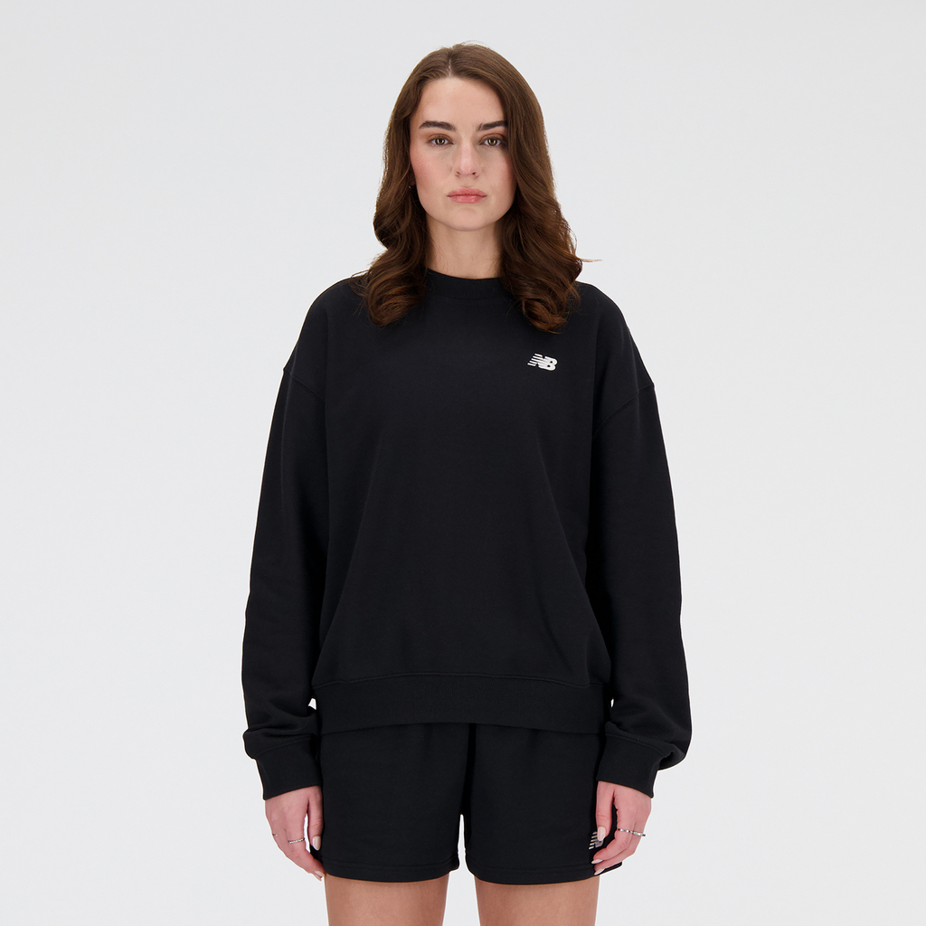 New Balance Damen Sweatshirt und Pullover W Sport Essentials French Terry Small Logo Crew, Schwarz, Oversized Fit, ideal für Freizeit & Reisen von New Balance