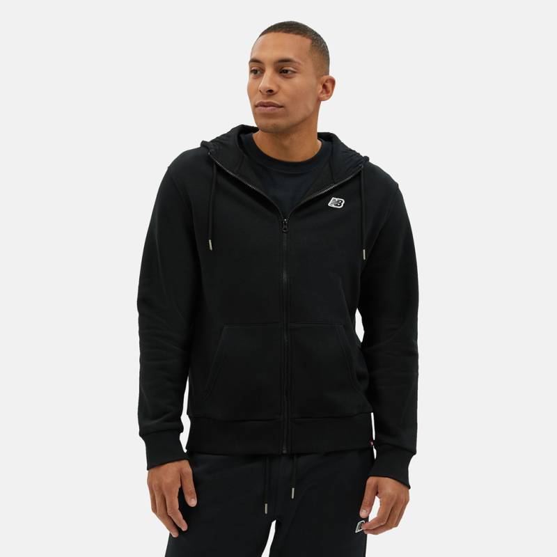 New Balance NB Small Logo Zip Hoodie Relaxed Fit Herren, schwarz, Grösse: S von New Balance
