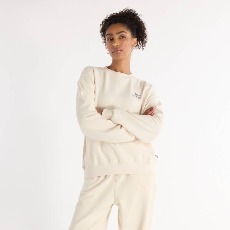 New Balance W New Balance French Terry Oversized Logo Crew Oversized Fit Damen, beige, Grösse: XS von New Balance