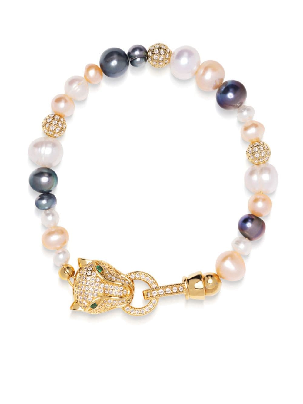 Nialaya Jewelry panther head-charm pearl bracelet - Gold von Nialaya Jewelry