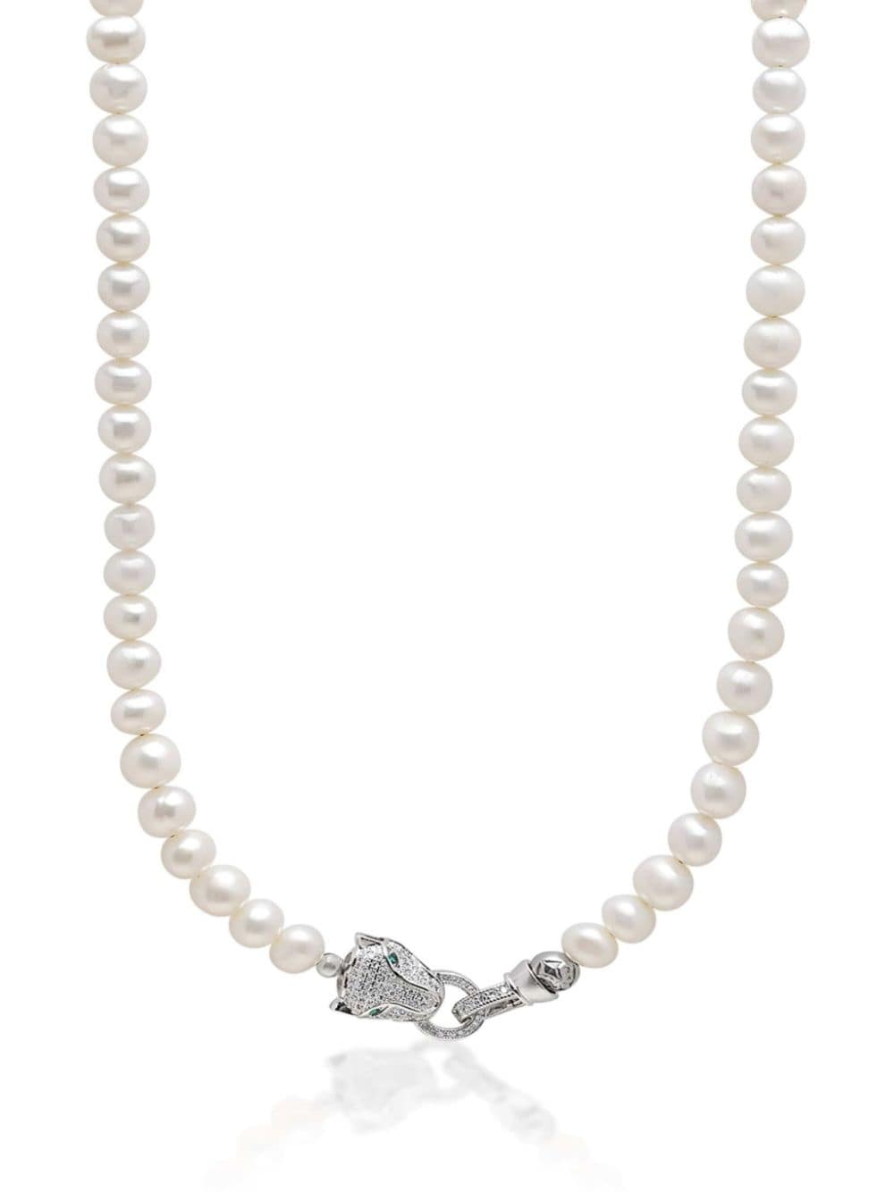 Nialaya Jewelry panther head lock pearl necklace - White von Nialaya Jewelry