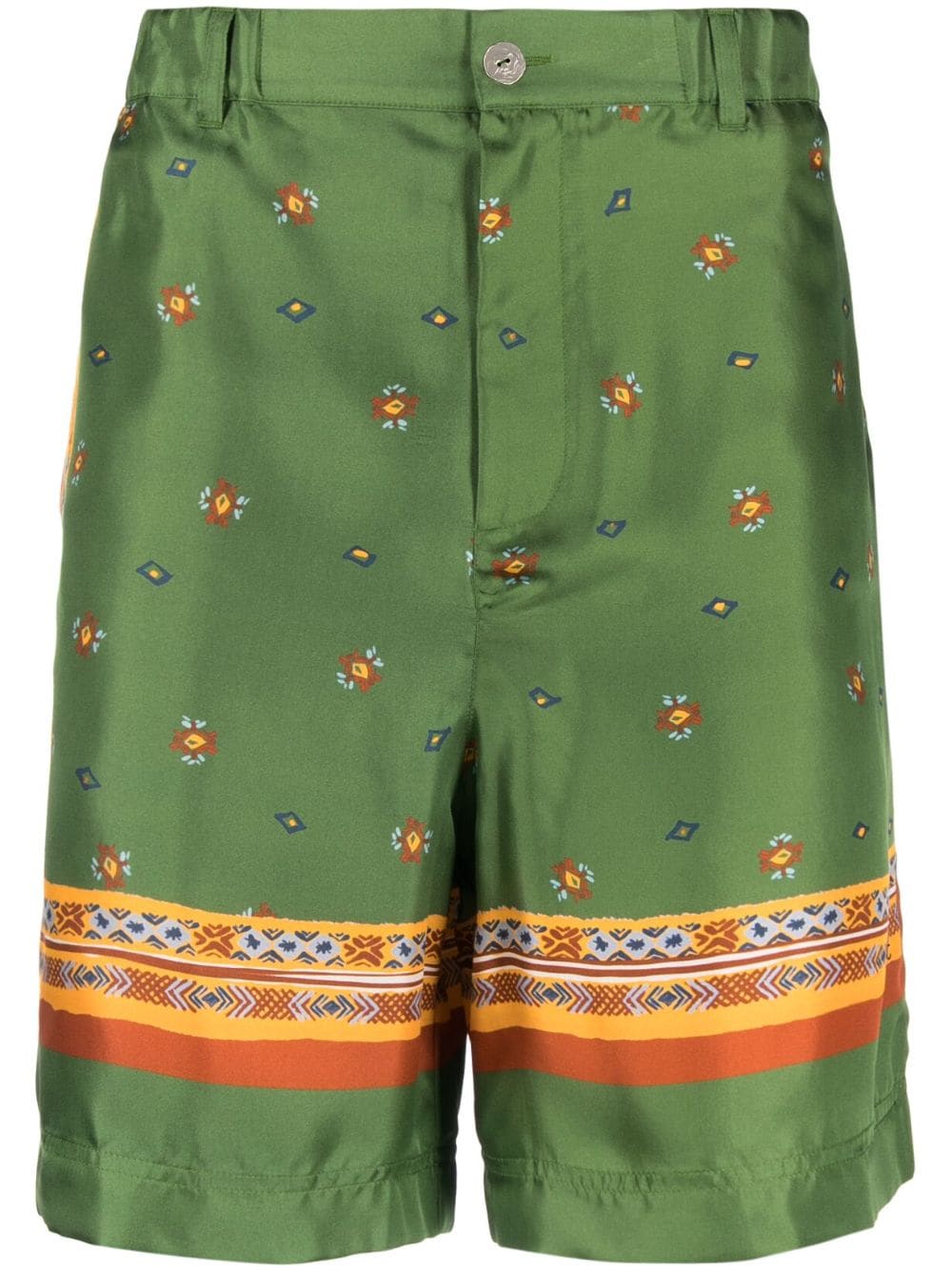 Nick Fouquet graphic-print silk shorts - Green von Nick Fouquet