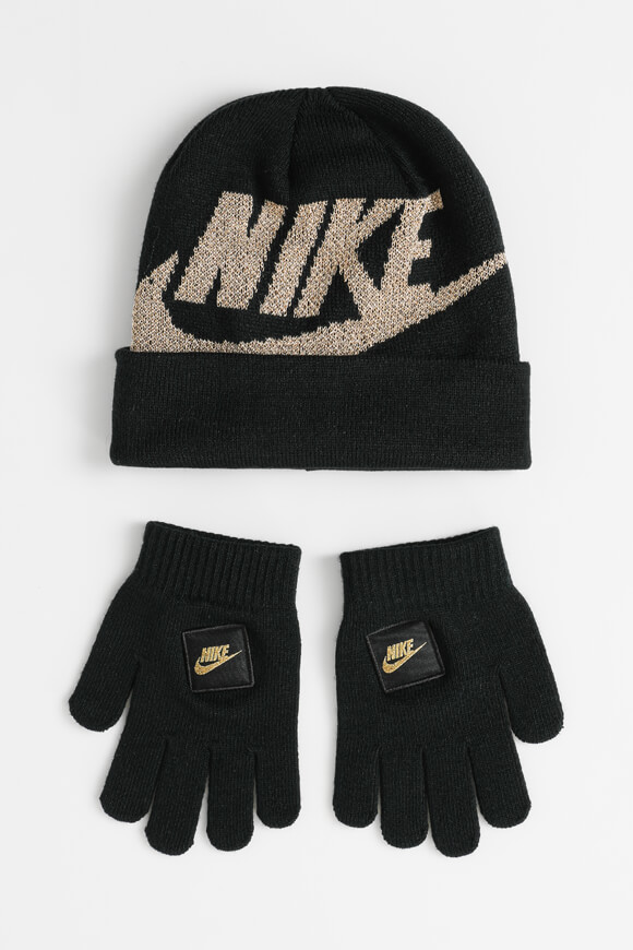 Nike Set: Beanie und Handschuhe | Schwarz + Goldfarbe | Jungen  | Einheitsgroesse von Nike