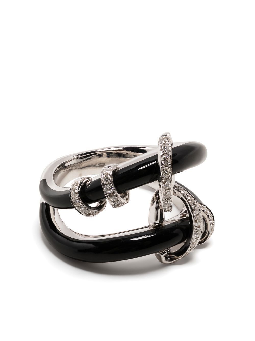 Nikos Koulis 18kt white gold diamond and enamel ring - Black von Nikos Koulis