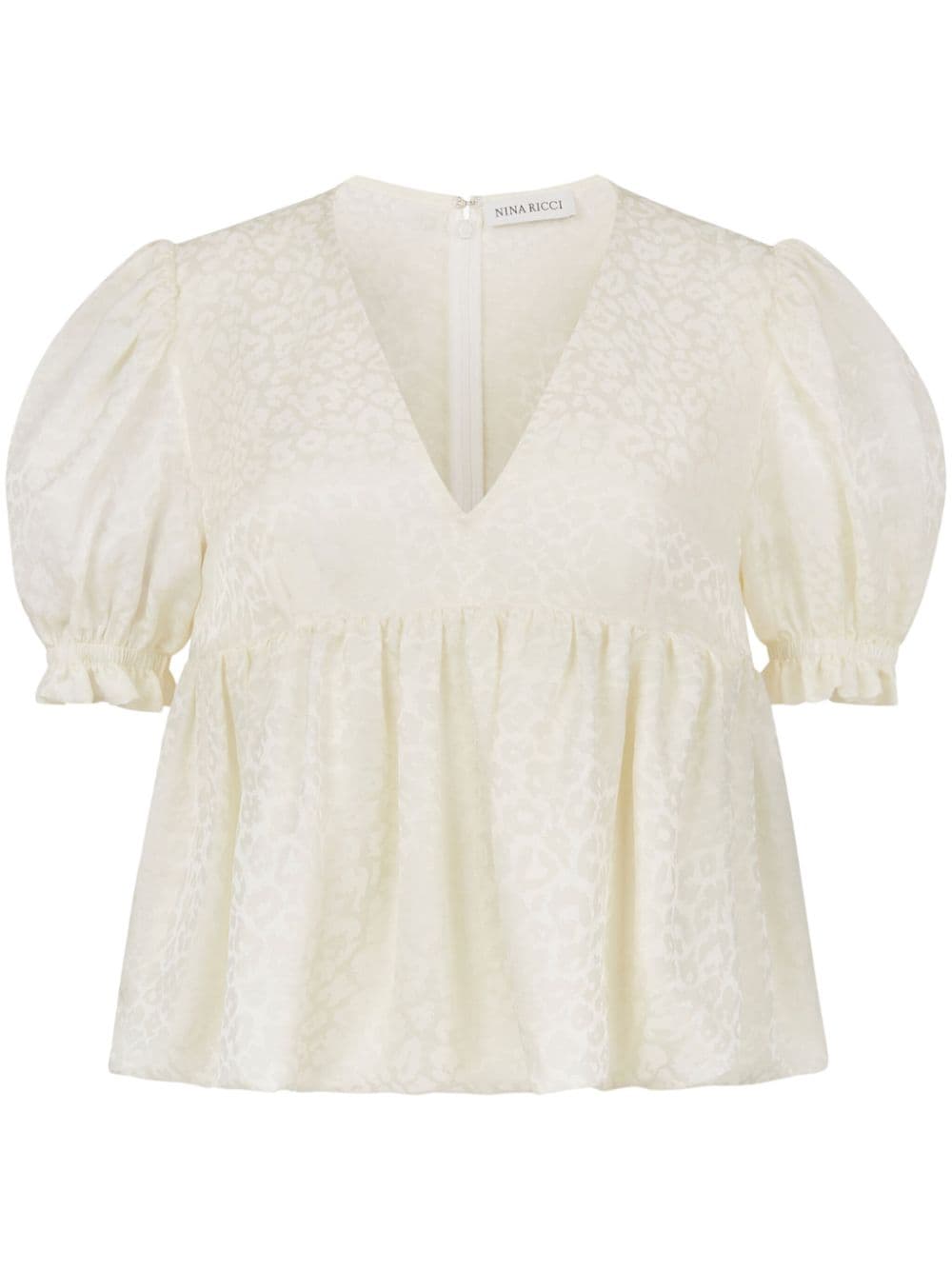 Nina Ricci leopard-jacquard babydoll blouse - White von Nina Ricci