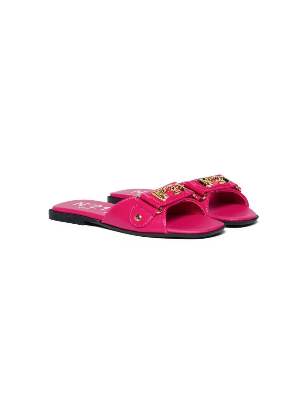 Nº21 Kids logo-plaque leather slides - Pink von Nº21 Kids