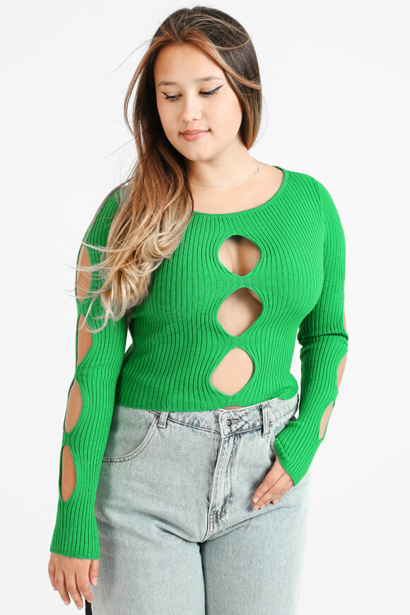 Noemi Nikita Gerippter Crop Strickpullover | Kelly Grün | Damen  | L