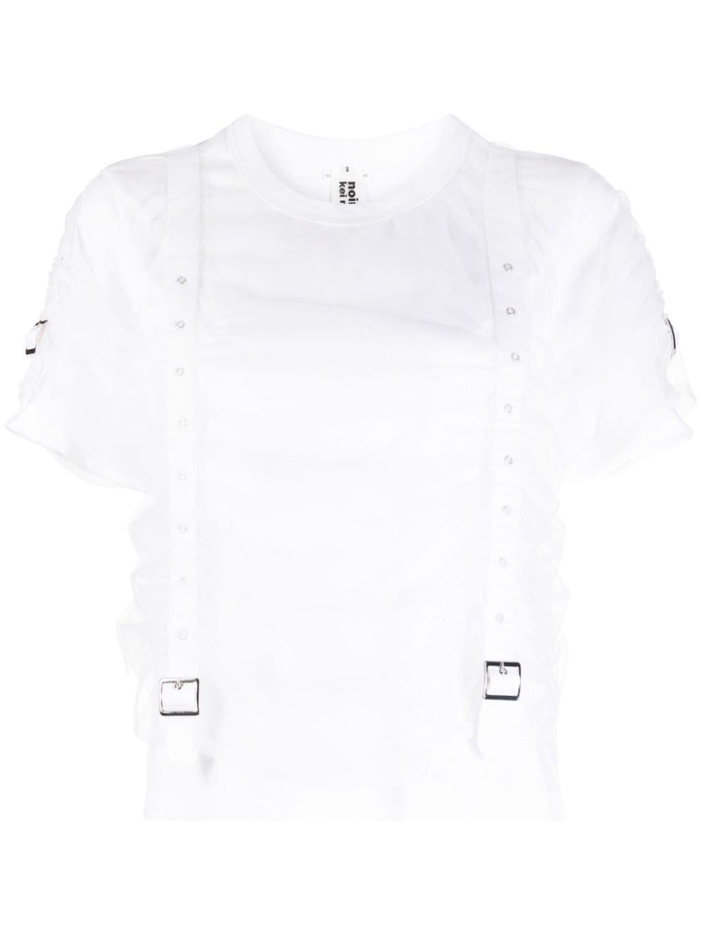 Noir Kei Ninomiya buckle-embellished tulle-overlay T-shirt - White von Noir Kei Ninomiya