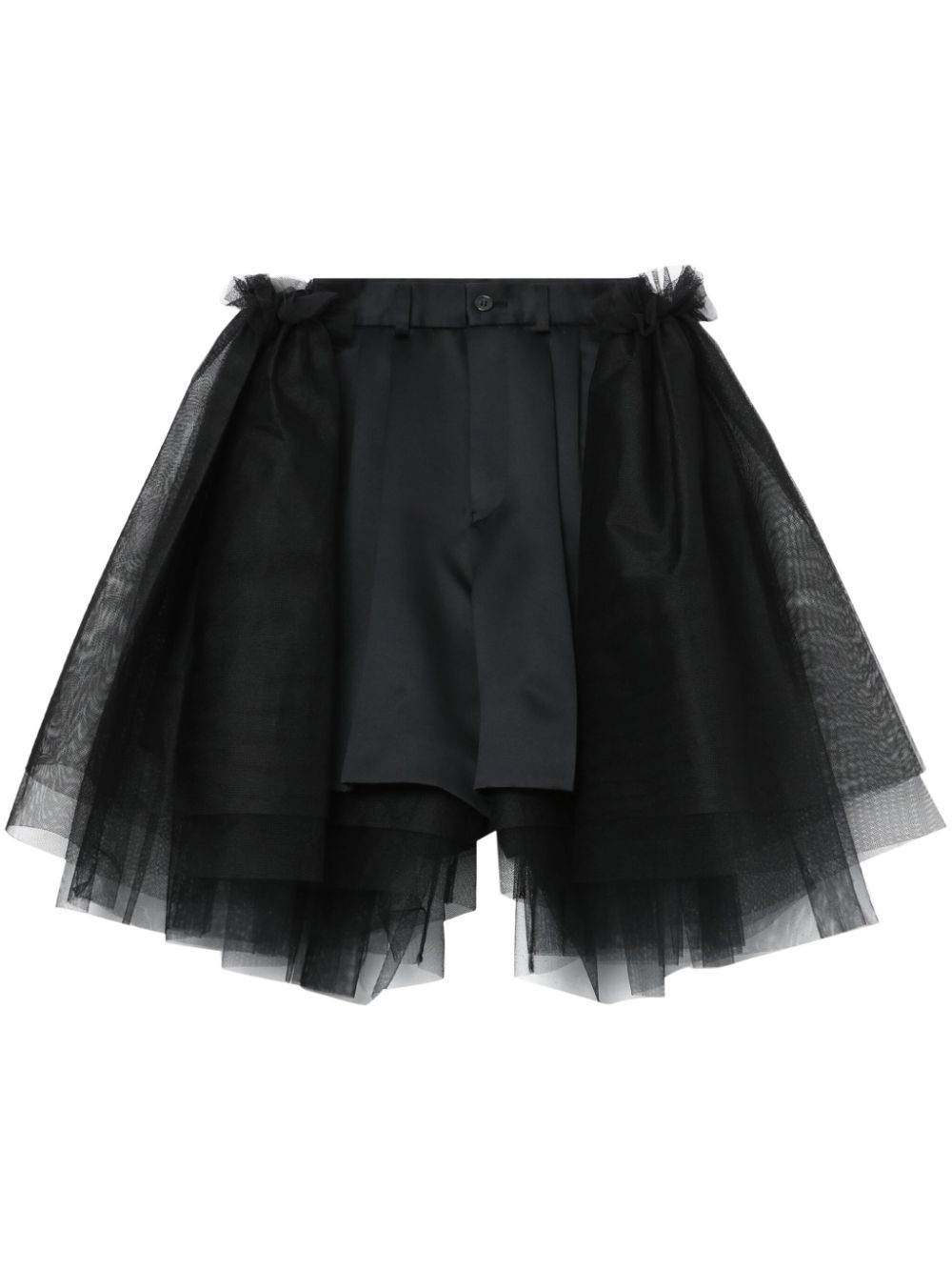 Noir Kei Ninomiya tulle-overlay tailored shorts - Black von Noir Kei Ninomiya