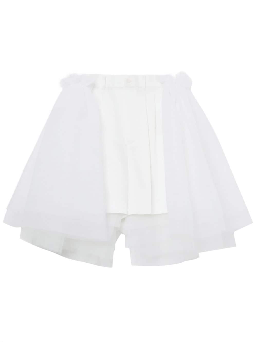 Noir Kei Ninomiya tulle-overlay tailored shorts - White von Noir Kei Ninomiya