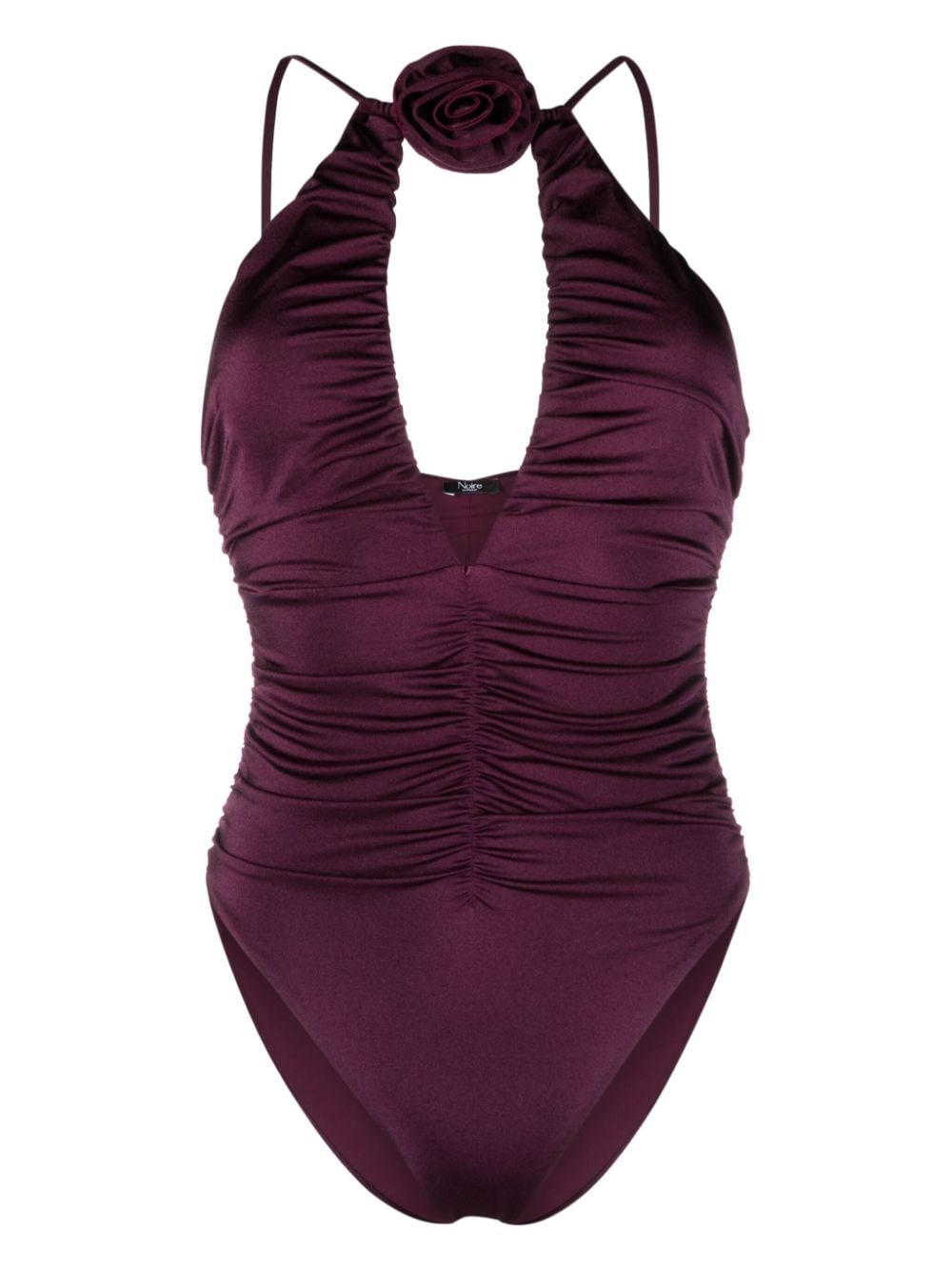 Noire Swimwear floral-appliqué ruched swimsuit - Purple von Noire Swimwear