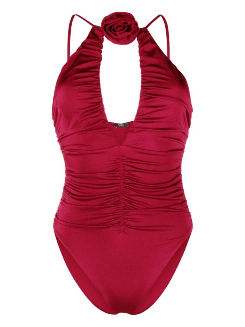 Noire Swimwear floral-appliqué ruched swimsuit - Red von Noire Swimwear