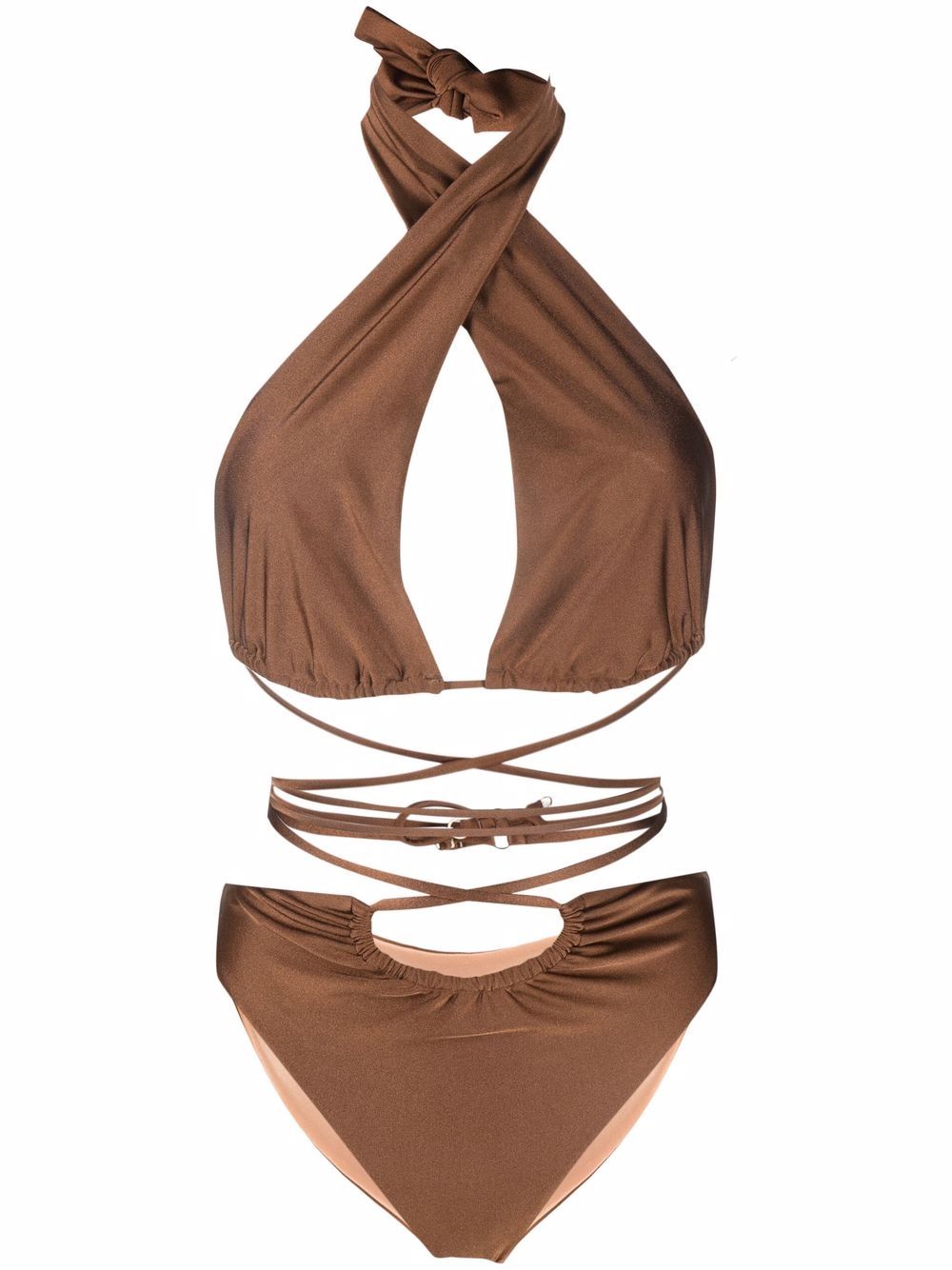 Noire Swimwear lattice-strap halterneck swimsuit - Brown von Noire Swimwear