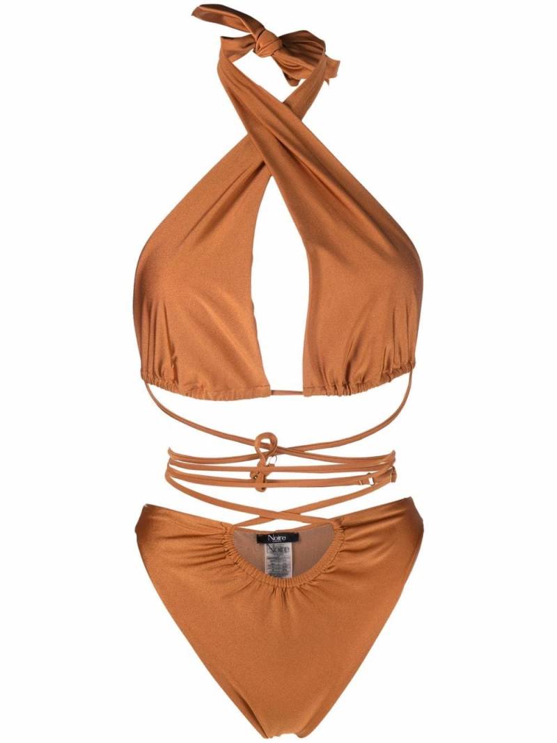 Noire Swimwear lattice-strap halterneck swimsuit - Neutrals von Noire Swimwear