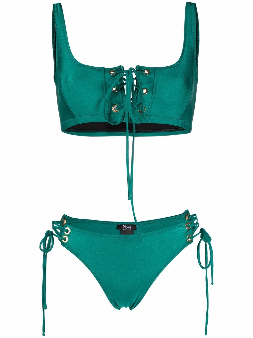 Noire Swimwear lattice-strap metallic bikini set - Green von Noire Swimwear