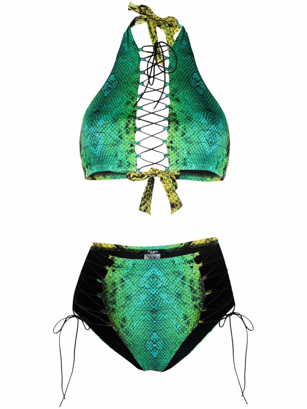 Noire Swimwear snakeskin-print lattice-strap bikini set - Green von Noire Swimwear