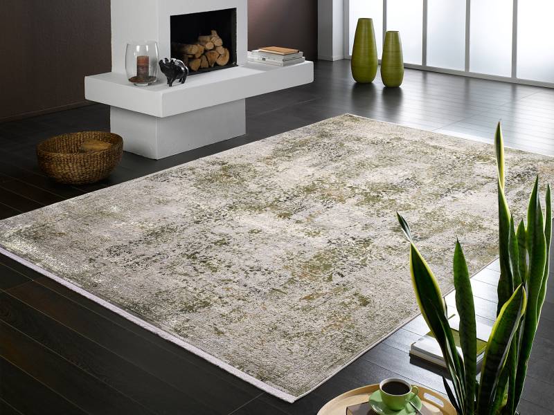 OCI DIE TEPPICHMARKE Teppich »BESTSELLER CAVA«, rechteckig, 8 mm Höhe, Glanz Viskose, mit Fransen, Hoch Tief Struktur, Vintage, Wohnzimmer von OCI Die Teppichmarke