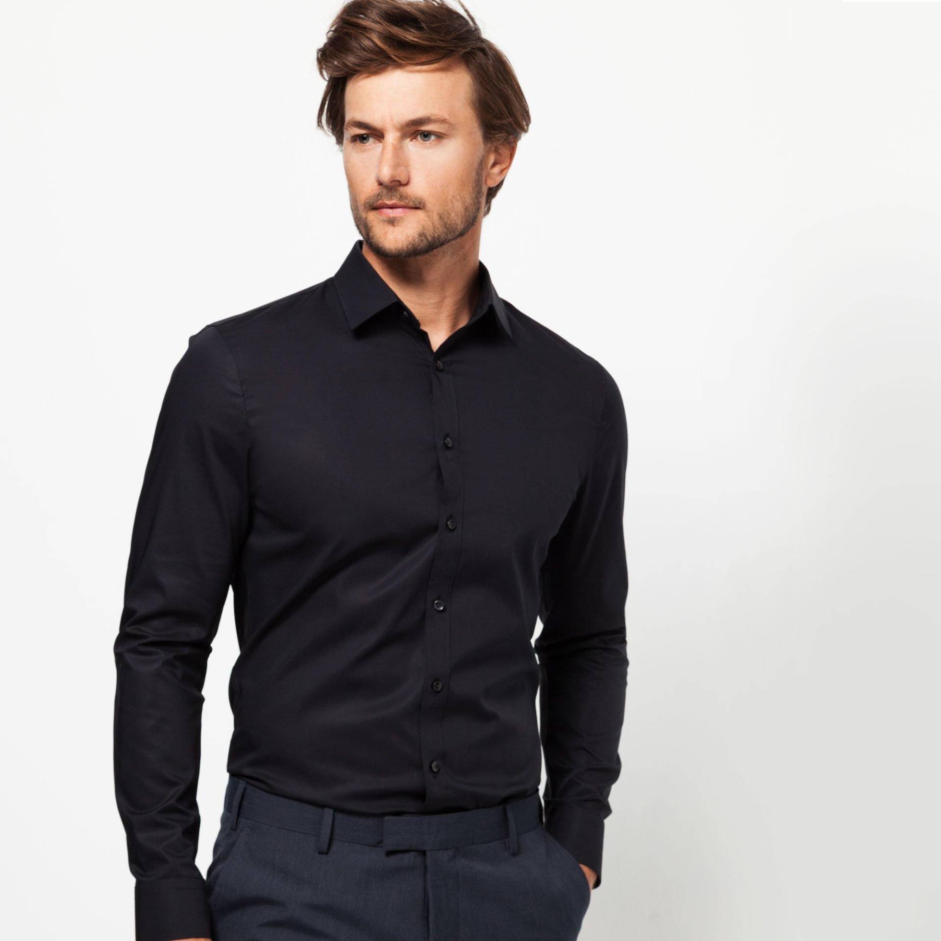 Hemd, Super Slim Fit, Langarm Herren Black 41 von OLYMP