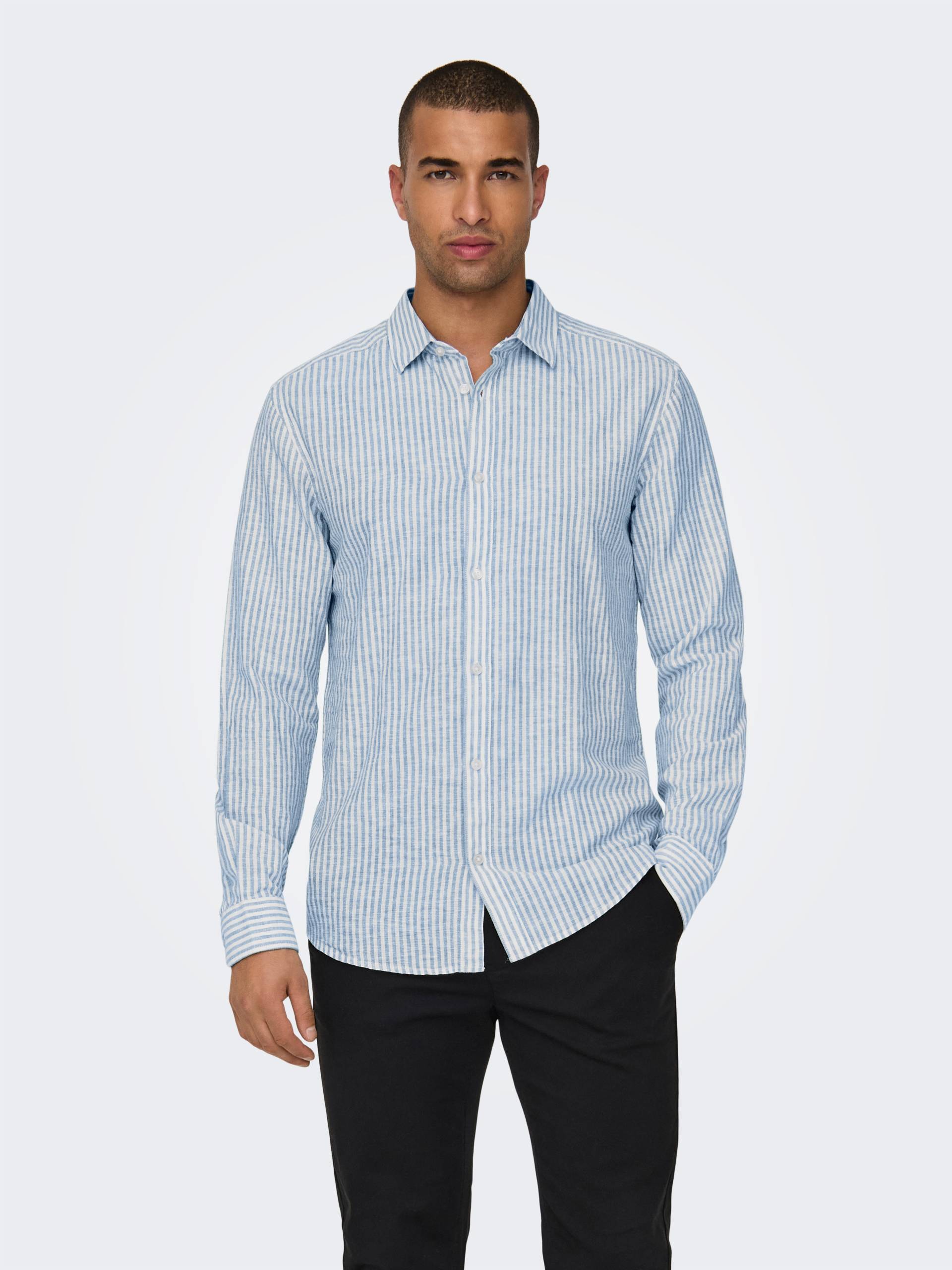 ONLY & SONS Kurzarmhemd »ONSCAIDEN LS STRIPE LINEN SHIRT 660 NOOS« von ONLY & SONS