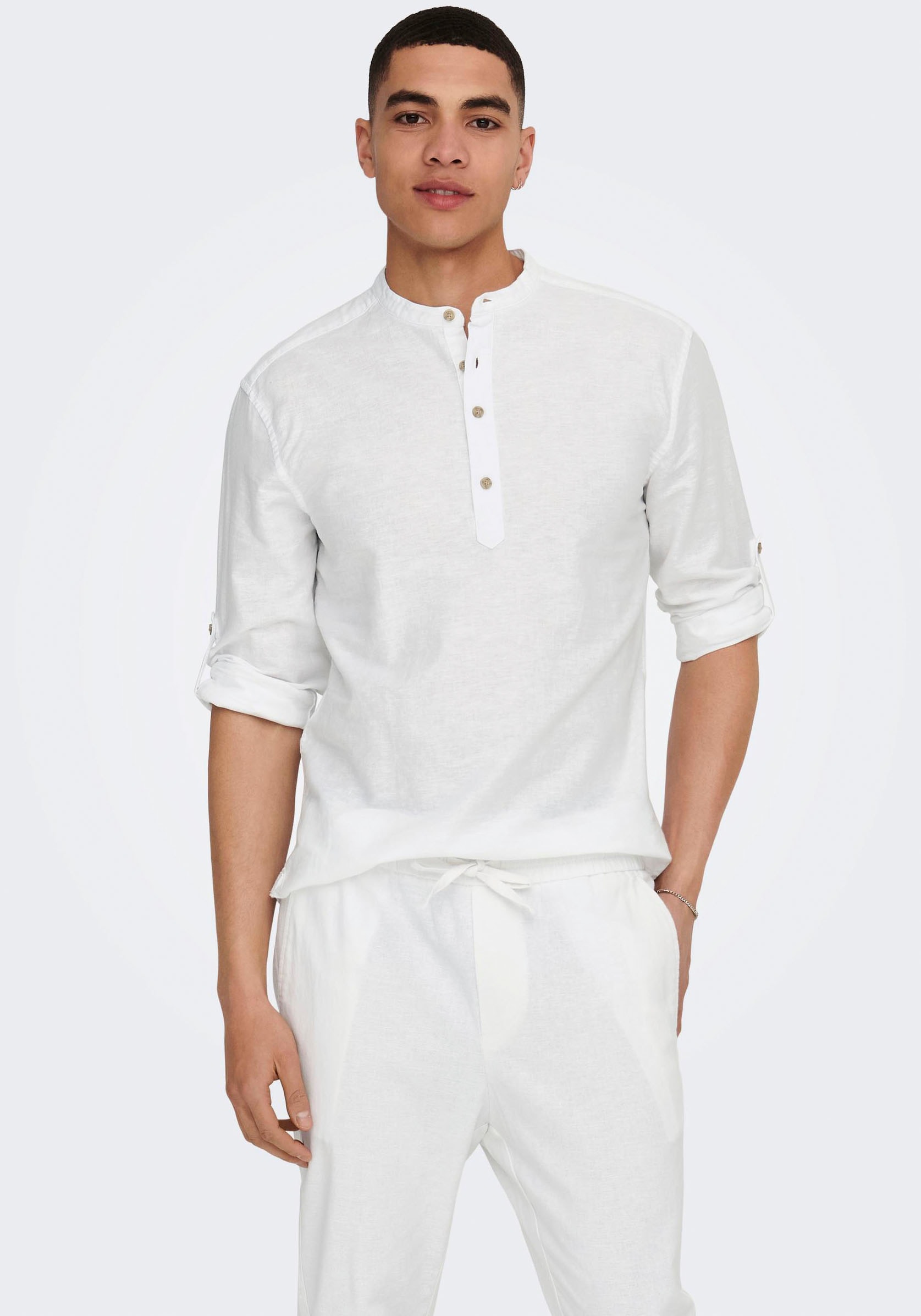 ONLY & SONS Langarmhemd »ONSCAIDEN LS HALFPLACKT LINEN SHIRT« von ONLY & SONS