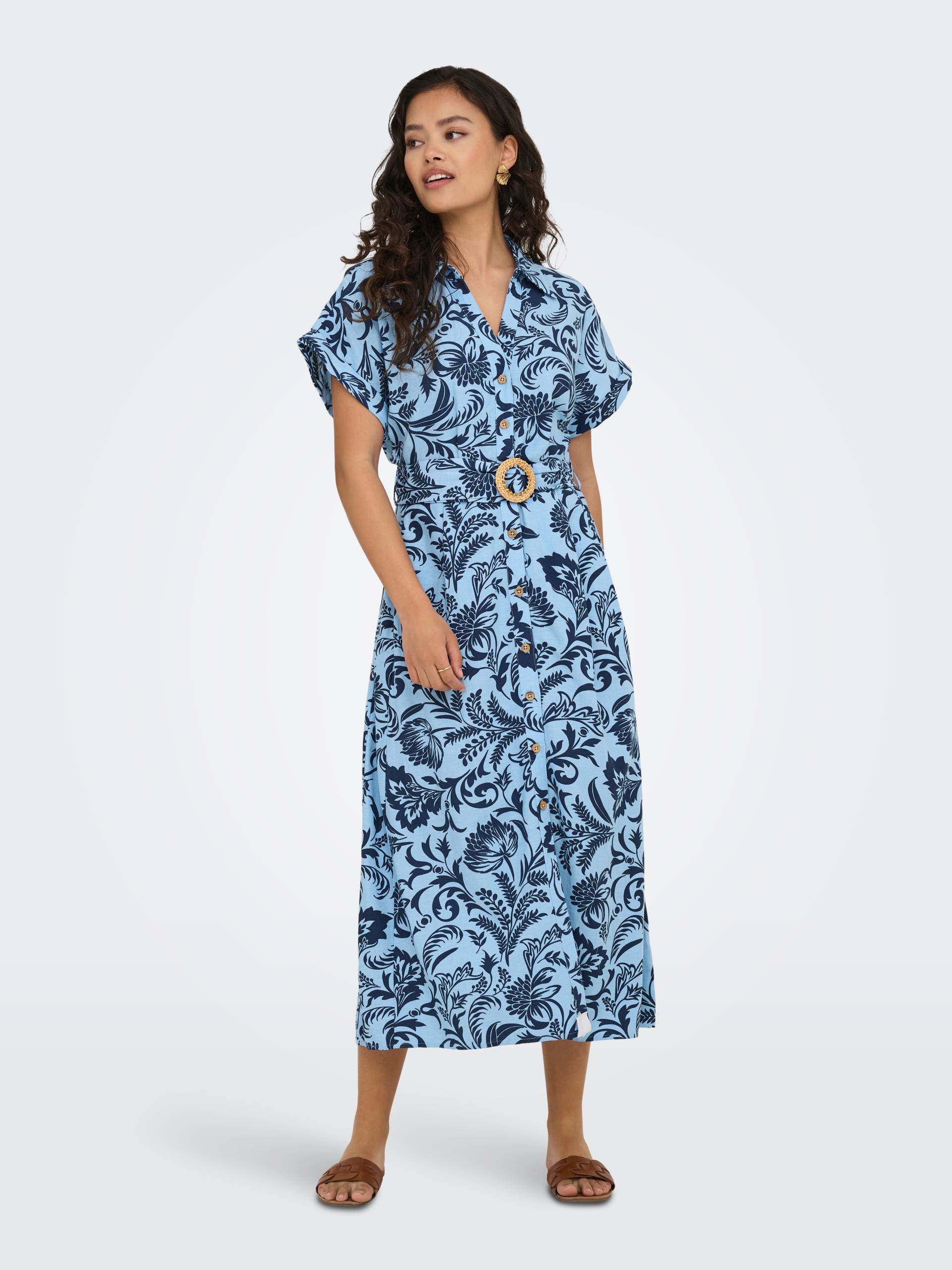 ONLY Hemdblusenkleid »ONLJAKIRI LINEN SS MIDI SHIRT DRESS WVN«, mit Leinen von ONLY