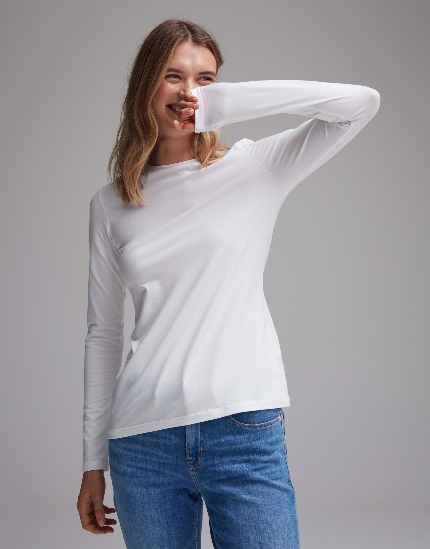 Langarmshirt Smilla Figurbetont Damen Weiss 38 von OPUS