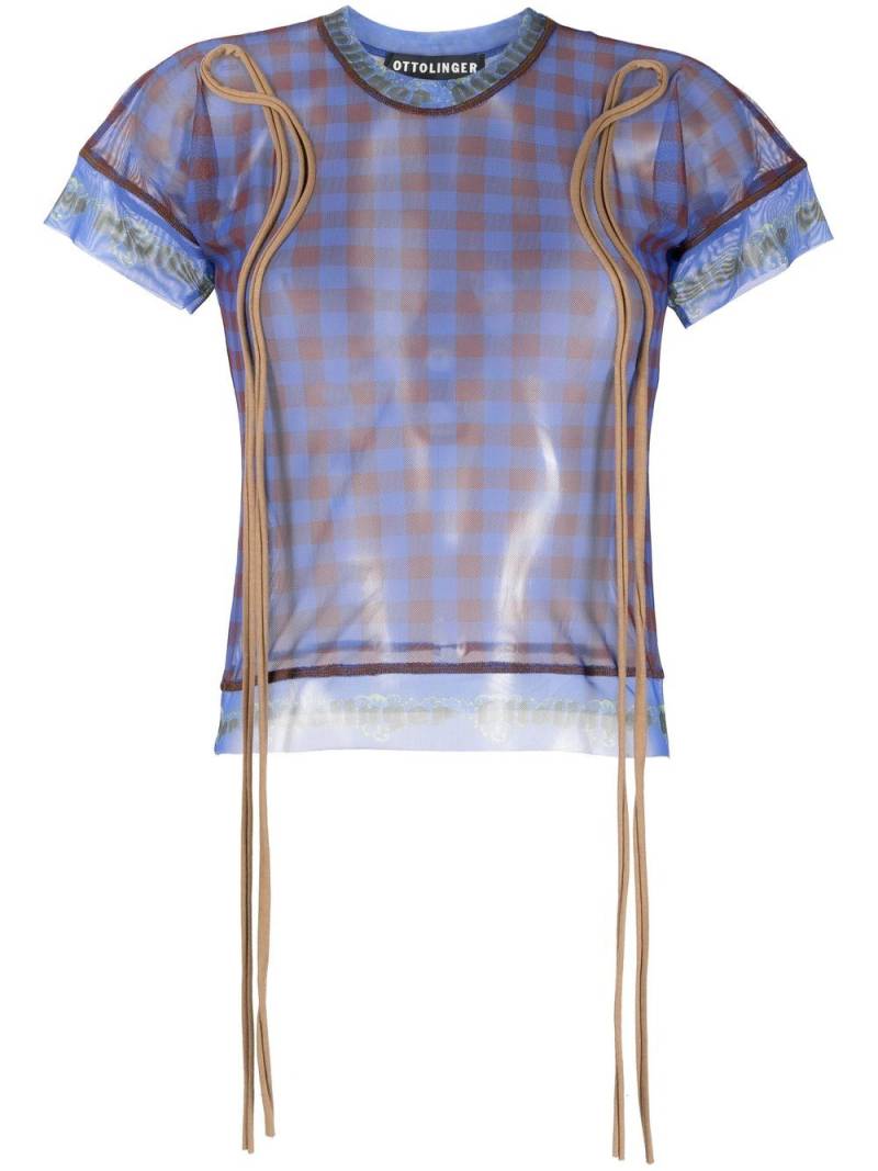 Ottolinger sheer gingham-print T-shirt - Blue von Ottolinger