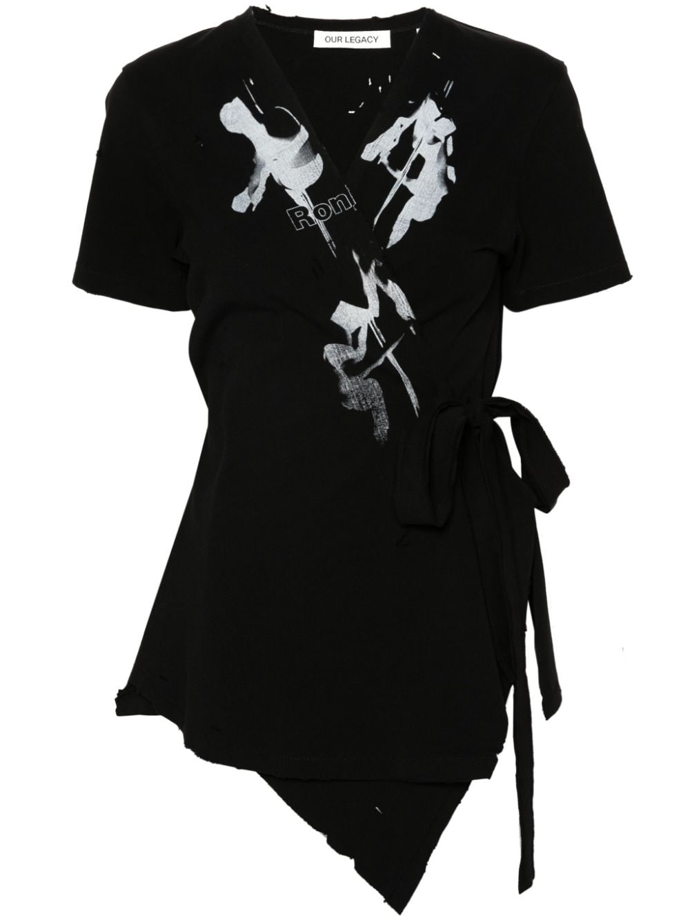 OUR LEGACY Ronja-print distressed wrap T-shirt - Black von OUR LEGACY