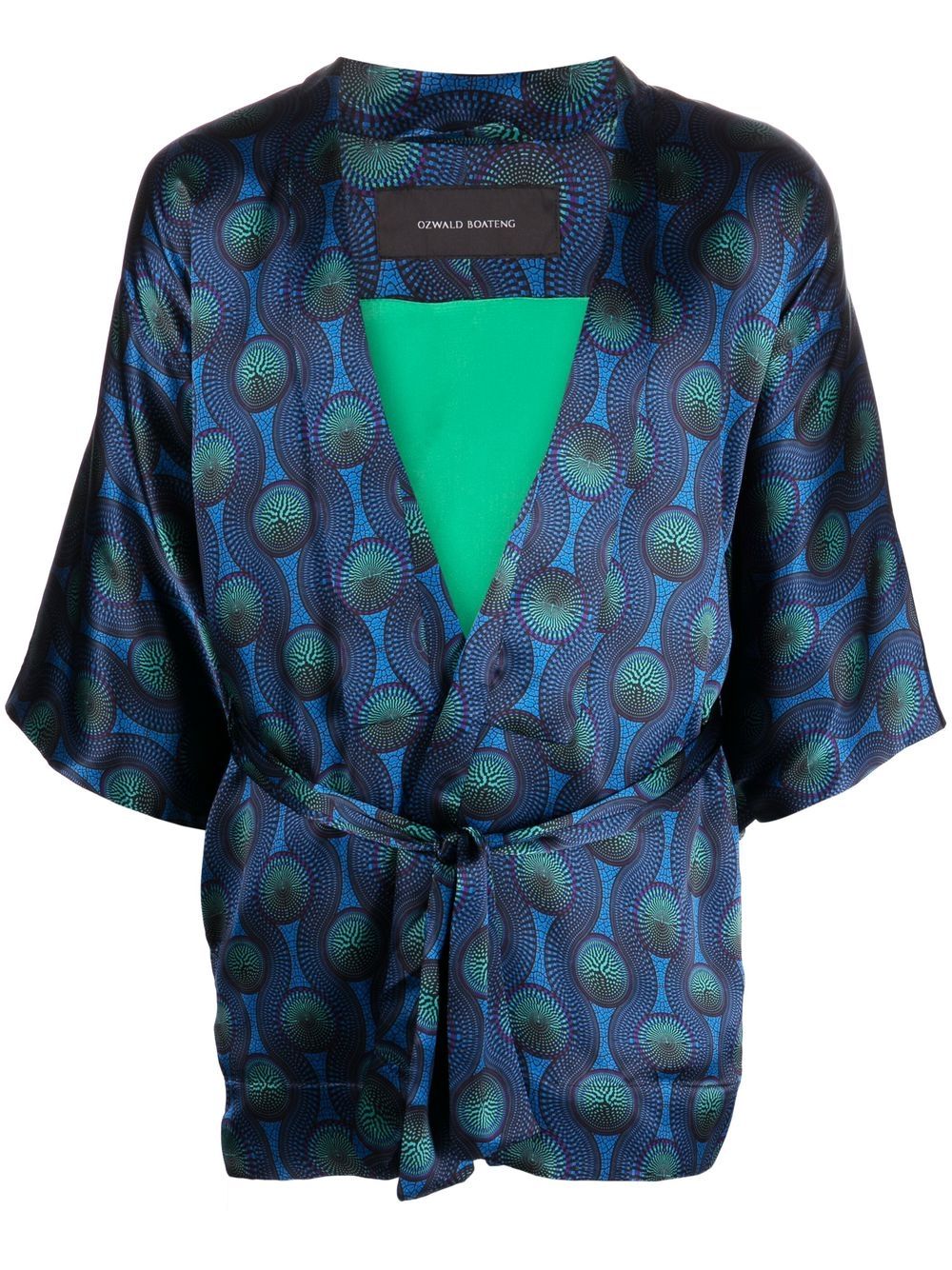 OZWALD BOATENG short geometric-print tie-waist jacket - Blue von OZWALD BOATENG