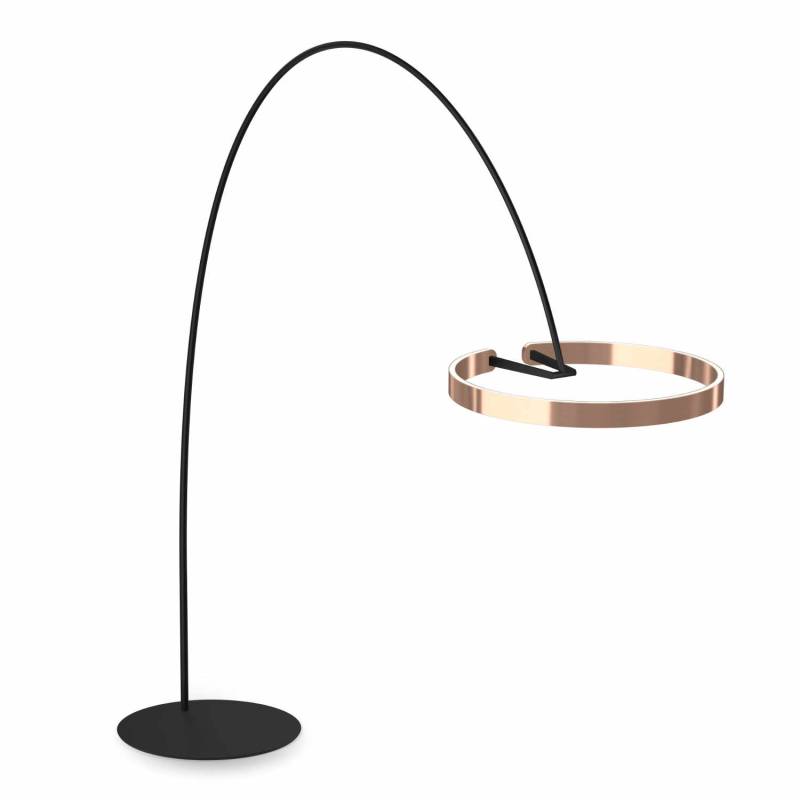Mito largo LED Bogenleuchte, Kopf / Body rose gold/schwarz matt von Occhio