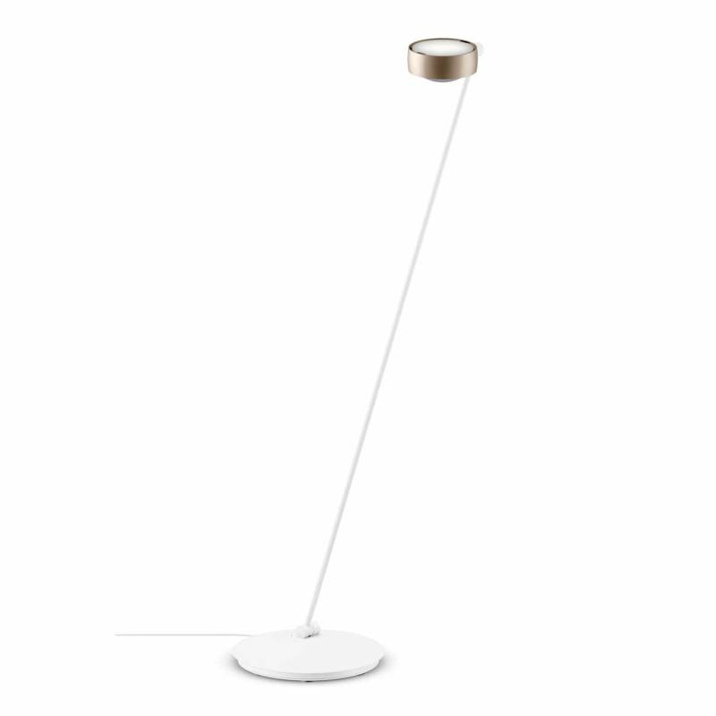 Sento Lettura LED Bodenleuchte, Grösse höhe 125 cm, Kopf / Body / Fuss gold matt / weiss matt / weiss matt, Ausrichtung links von Occhio