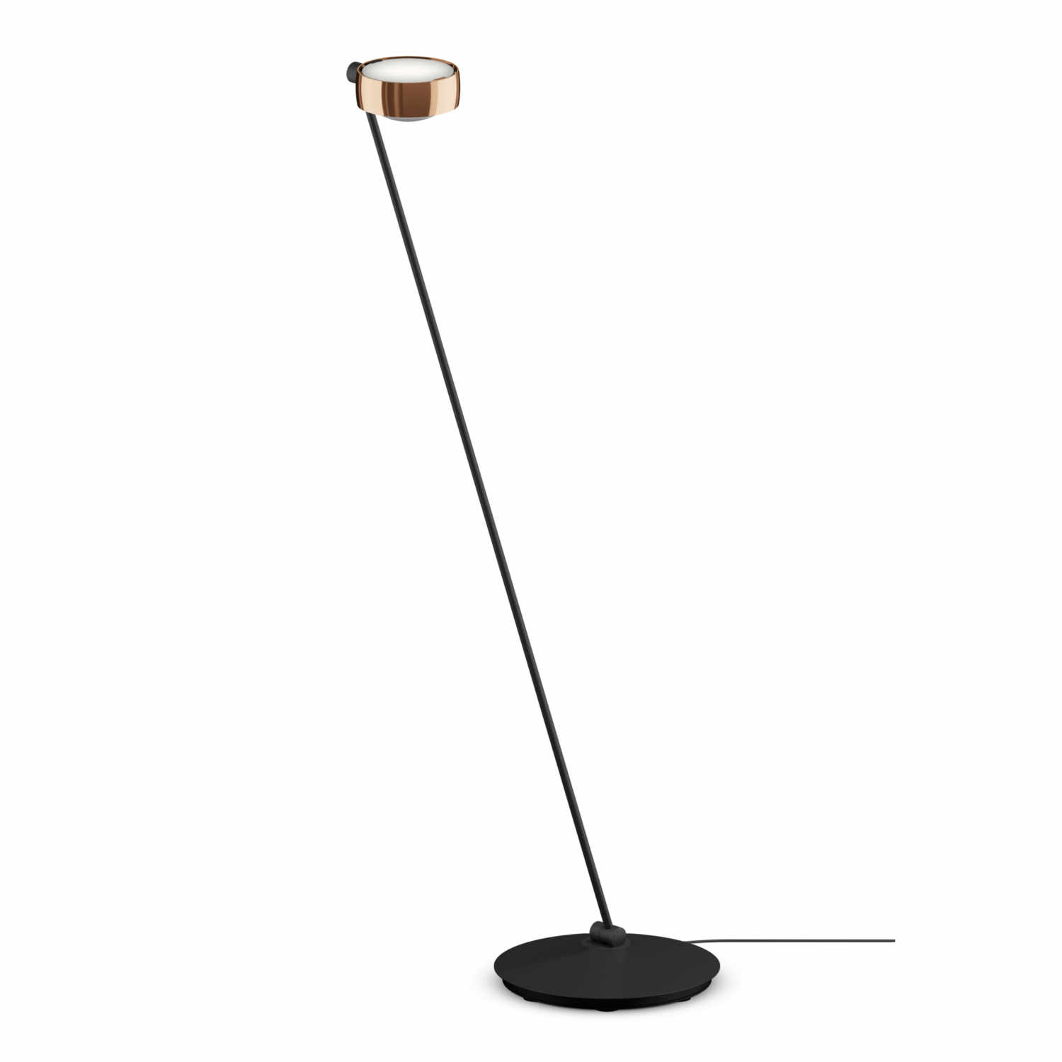 Sento Lettura LED Bodenleuchte, Grösse höhe 125 cm, Kopf / Body / Fuss rose gold / schwarz matt / schwarz matt, Ausrichtung rechts von Occhio