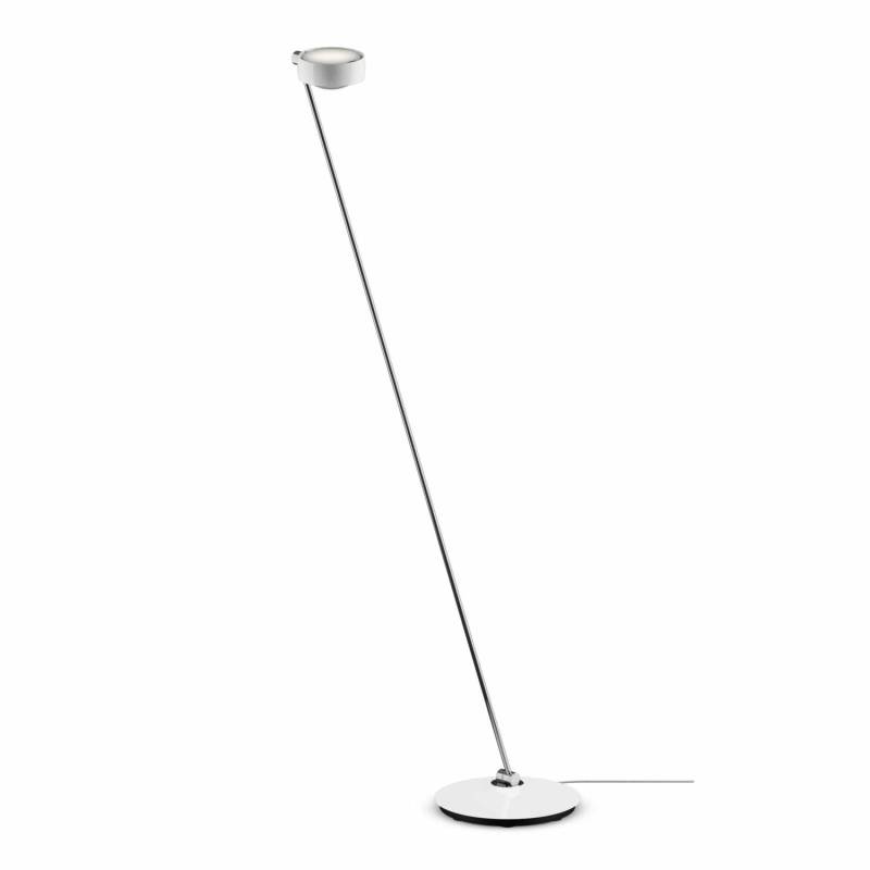 Sento Lettura LED Bodenleuchte, Grösse höhe 125 cm, Kopf / Body / Fuss weiss glanz / chrom glanz / weiss glanz, Ausrichtung rechts von Occhio