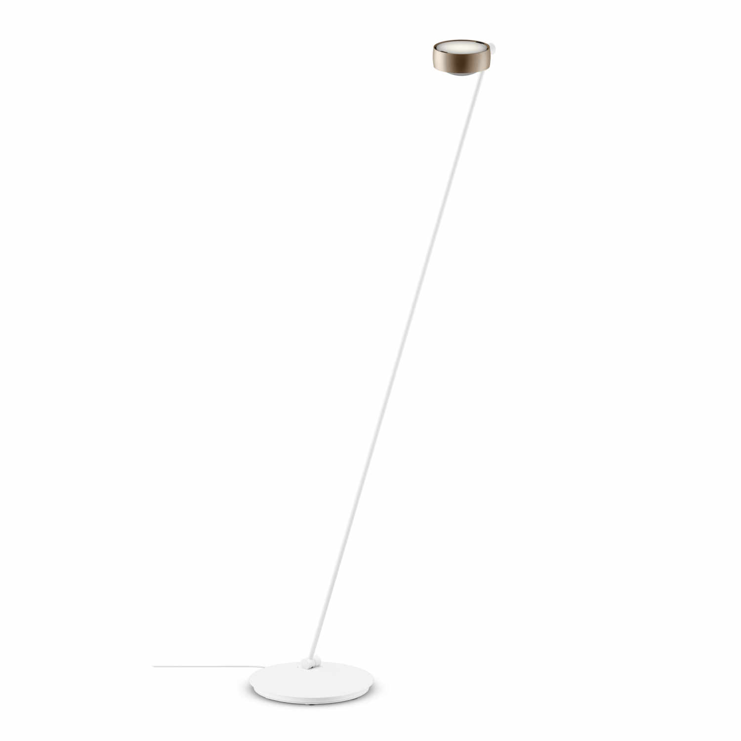 Sento Lettura LED Bodenleuchte, Grösse höhe 160 cm, Kopf / Body / Fuss gold matt / weiss matt / weiss matt, Ausrichtung links von Occhio