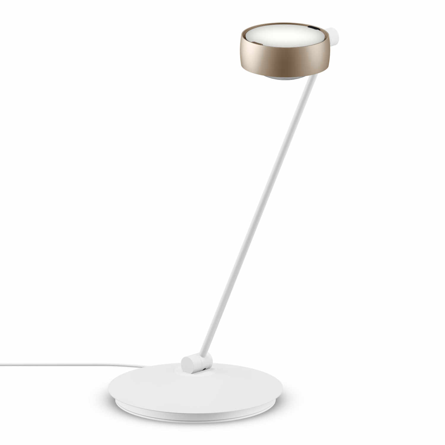 Sento Tavolo LED Tischleuchte, Grösse höhe 60 cm, Kopf / Body / Fuss gold matt / weiss matt / weiss matt, Ausrichtung links von Occhio