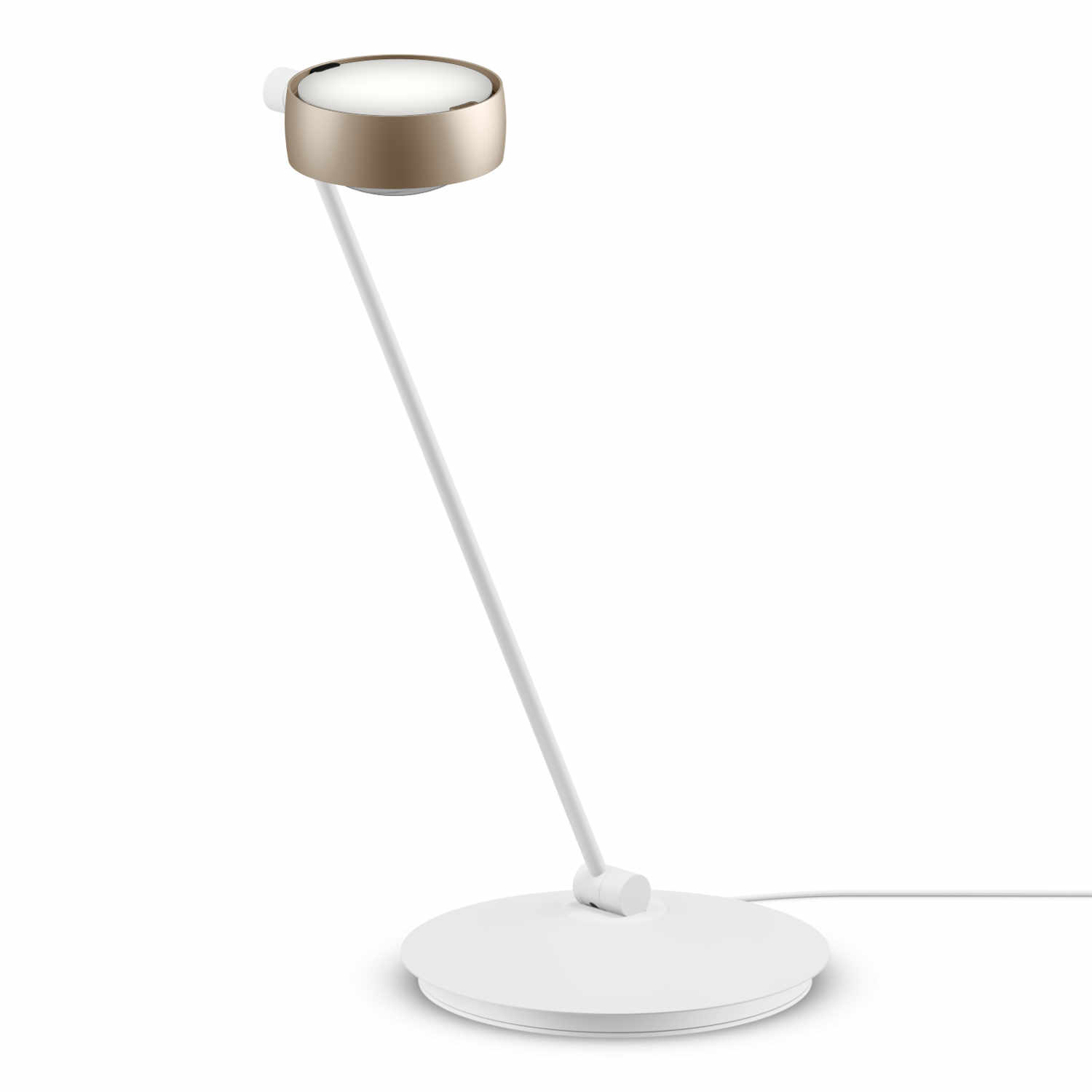 Sento Tavolo LED Tischleuchte, Grösse höhe 60 cm, Kopf / Body / Fuss gold matt / weiss matt / weiss matt, Ausrichtung rechts von Occhio